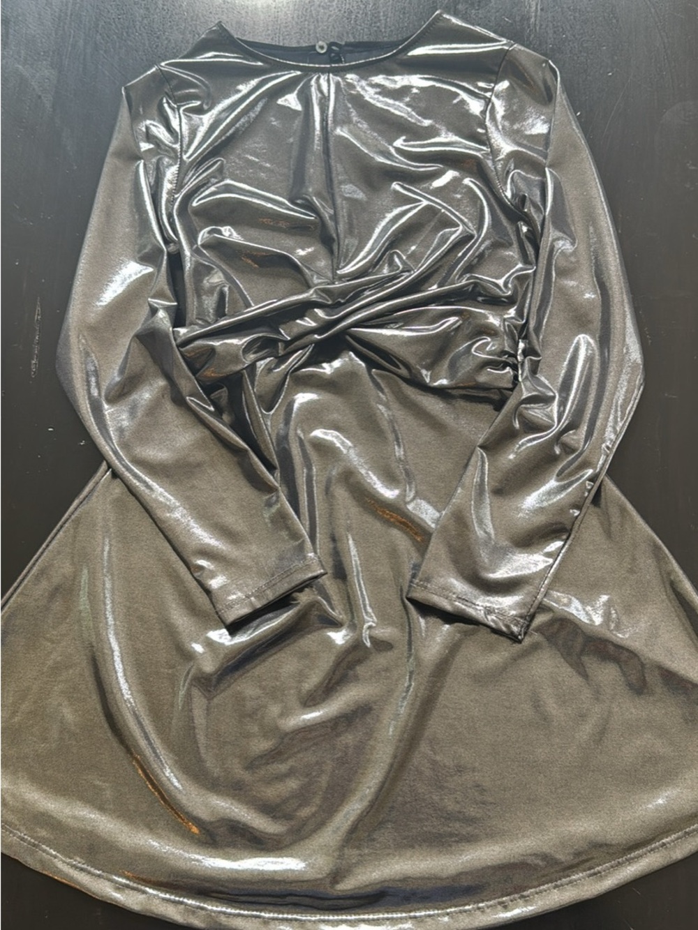 Zara Metallic Long-Sleeve Silver Liquid Look Dress